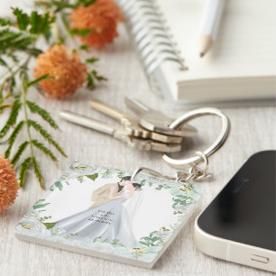 Romantic Watercolor Wedding Key Ring