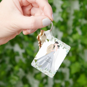 Romantic Watercolor Wedding Key Ring