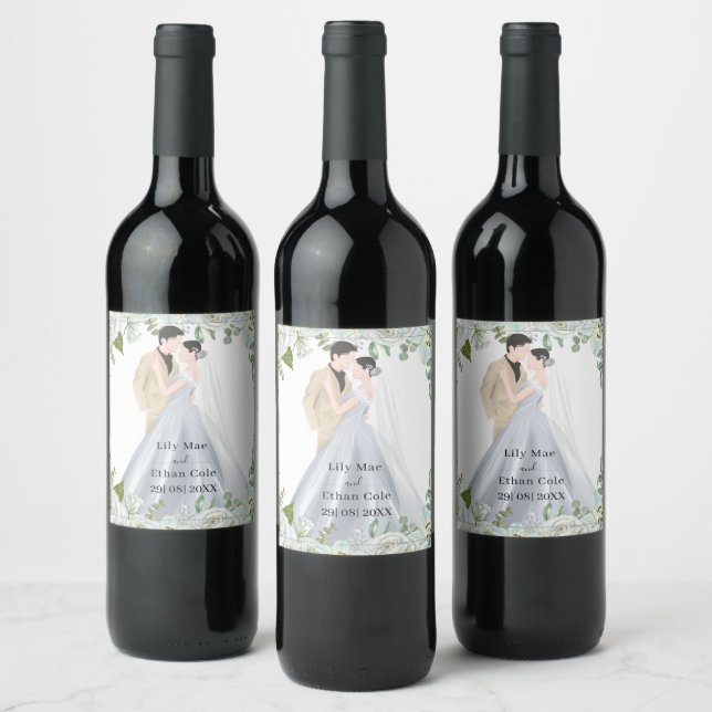 Romantic Watercolor Wedding Wine Label (Bottles)