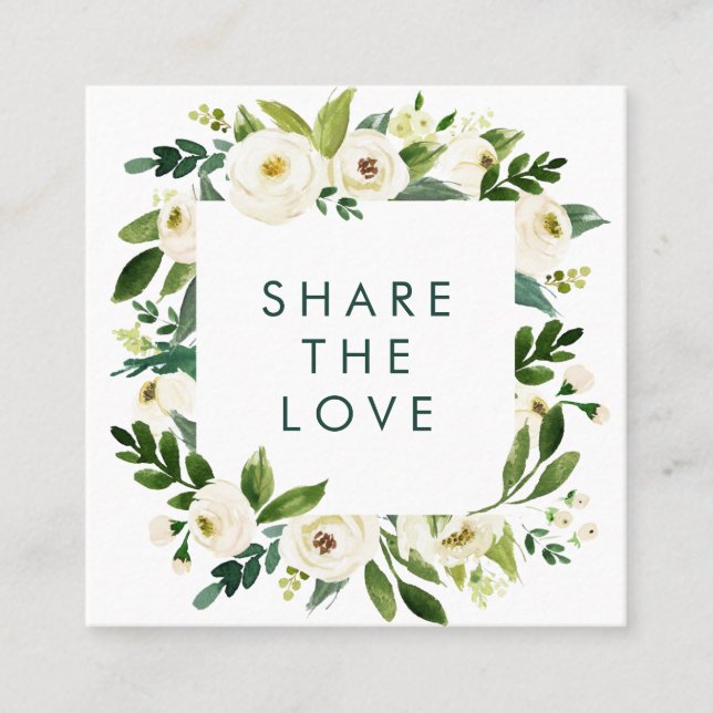 Romantic Watercolor White Floral Frame Referral Card (Front)