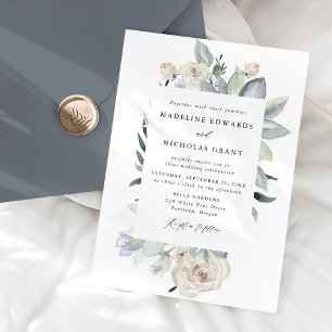 Romantic Watercolor White Floral Wedding Invitation