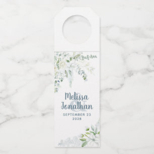 Romantic watercolor white flowers wedding custom bottle tag