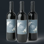 Romantic watercolor white flowers wedding custom wine label<br><div class="desc">Elegant and romantic customisable wine labels for your wedding reception, featuring a beautiful bouquet of white gentle watercolor flowers, over a classy slate grey background. Easily edit the template fields to add the bride and groom names in a modern white script, and your wedding date in a stylish all-caps font....</div>