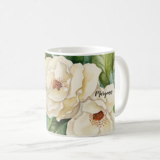 Romantic Watercolor White Magnolia Flowers Custom Coffee Mug