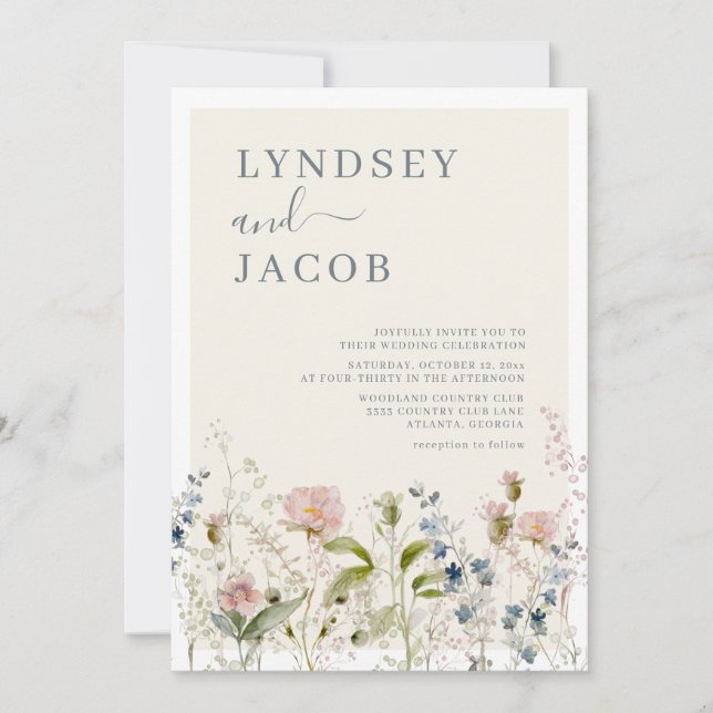 Romantic Watercolor Wildflower Floral Wedding Invitation (Front)