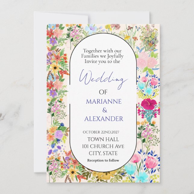 Romantic Watercolor Wildflower Wedding Invitation (Front)