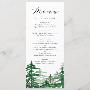 Romantic Watercolor Woodland Menu Card