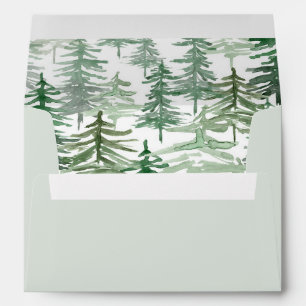 Romantic Watercolor Woodland Pattern Wedding Envelope