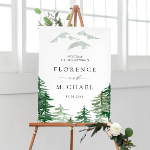 Romantic Watercolor Woodland Wedding Welcome Sign