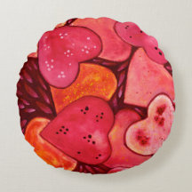 Romantic Watercolour Love Heart Round Cushion