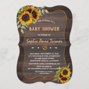 Romantic Watercolour Sunflowers Wood Baby Shower Invitation