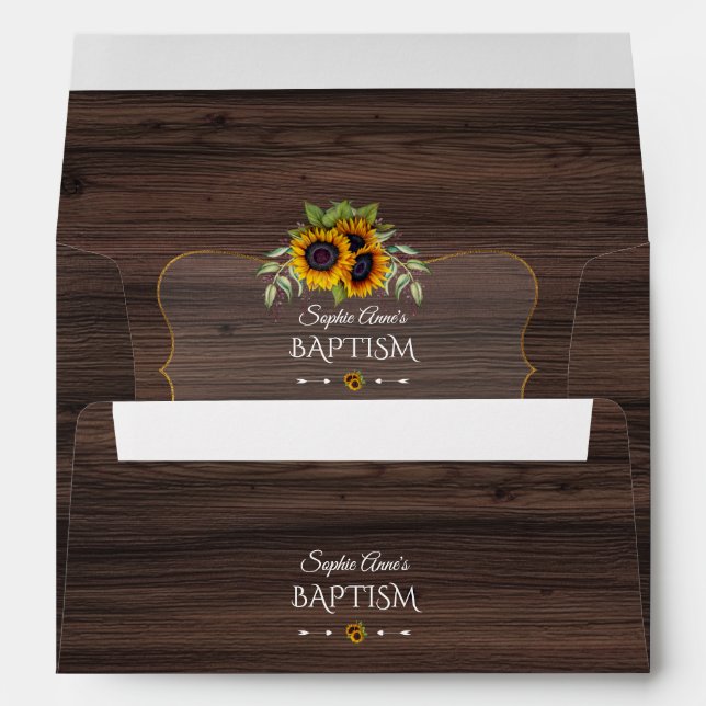 Romantic Watercolour Sunflowers Wood Baptism Envelope (Back (Bottom))