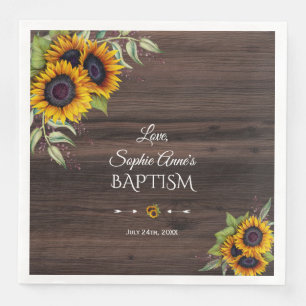 Romantic Watercolour Sunflowers Wood Baptism Napkin