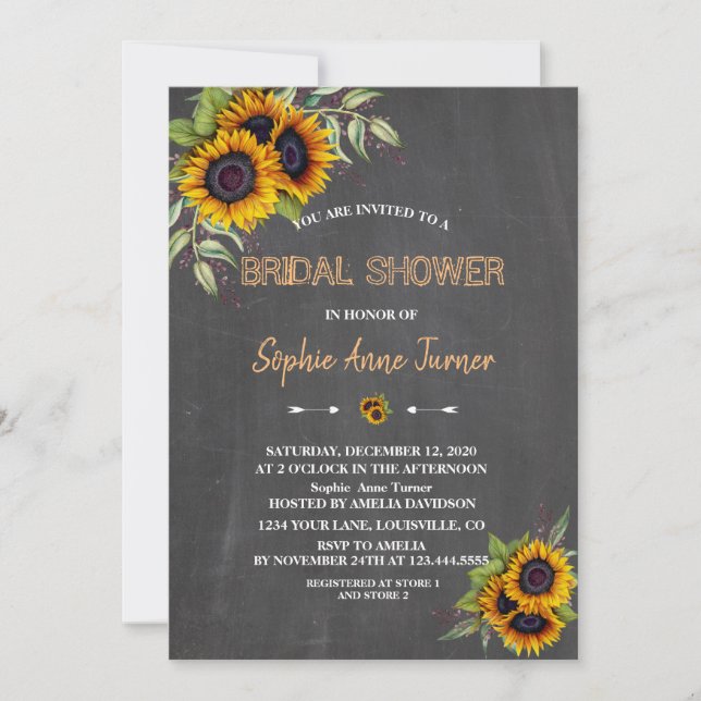 Romantic Watercolour Sunflowers Wood Bridal Shower Invitation (Front)