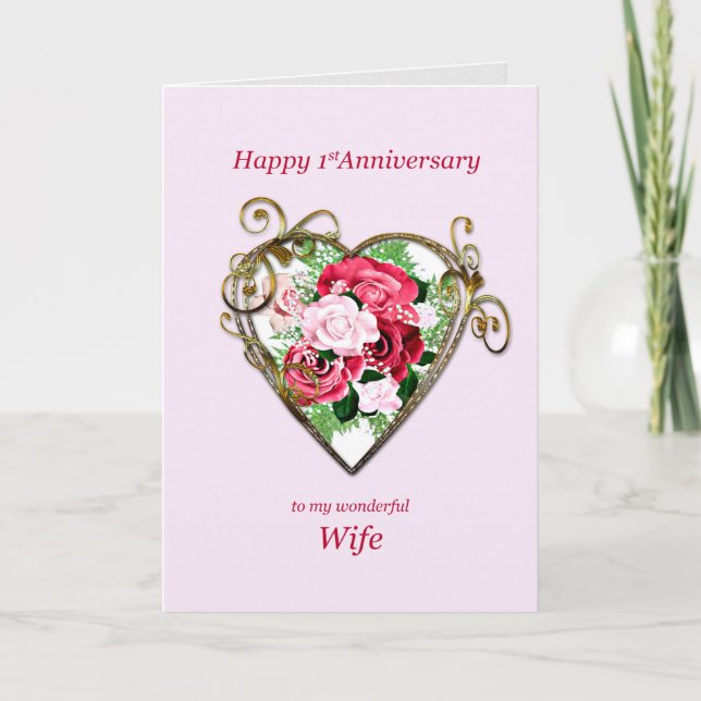 Romantic Wedding Anniversary Painted Roses Card (Front)