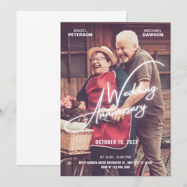 Romantic Wedding Anniversary photo  Invitation (Front/Back)