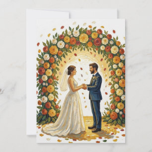 Romantic Wedding Arch Golden Roses Couple Invitation