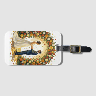 Romantic Wedding Arch Golden Roses Couple Luggage Tag