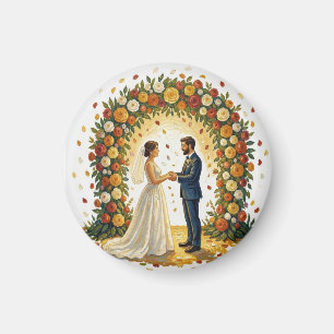 Romantic Wedding Arch Golden Roses Couple Magnet