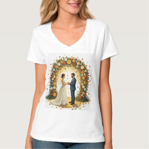 Romantic Wedding Arch Golden Roses Couple T-Shirt