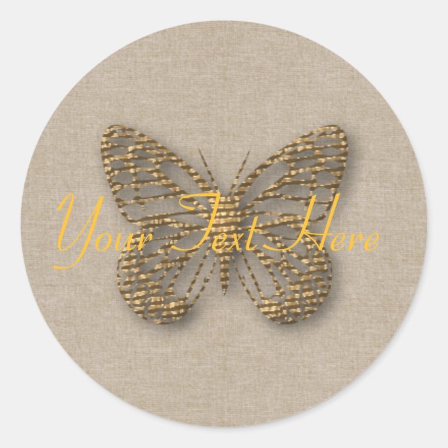 Romantic Wedding Baby Shower Golden Butterfly Classic Round Sticker (Front)
