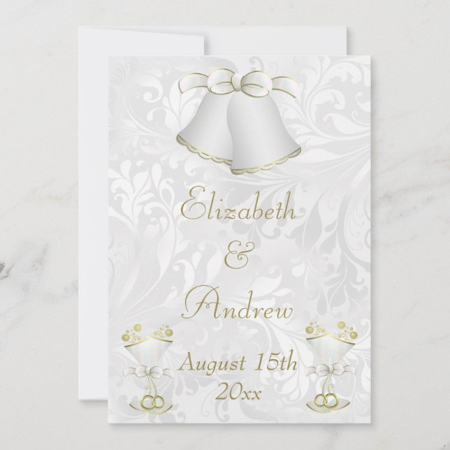 Romantic Wedding Bells & Champagne Flutes Invitation (Front)