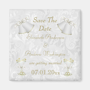 Romantic Wedding Bells & Champagne Flutes Magnet