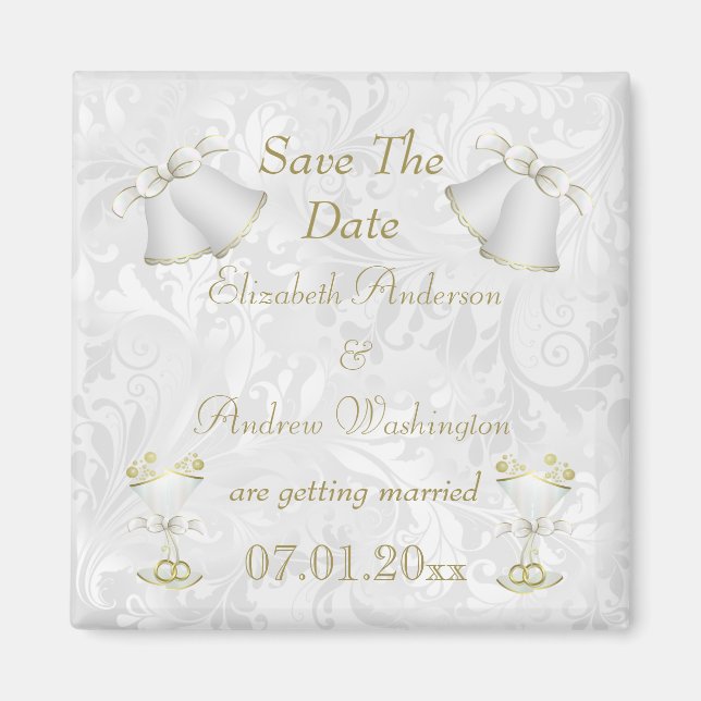 Romantic Wedding Bells & Champagne Flutes Magnet (Front)