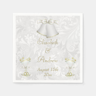 Romantic Wedding Bells & Champagne Flutes Napkin
