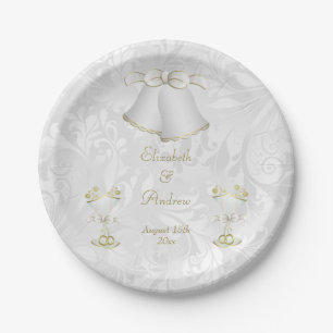 Romantic Wedding Bells & Champagne Flutes Paper Plate