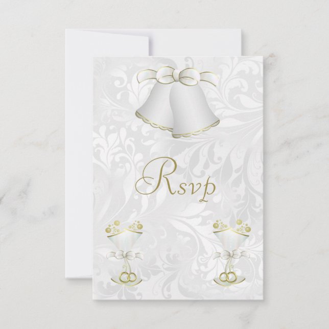 Romantic Wedding Bells & Champagne Flutes RSVP Card (Front)