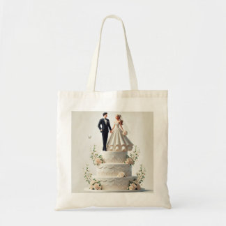 romantic wedding cake tote bag