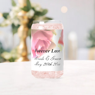 Romantic wedding can glass with rose flower print
