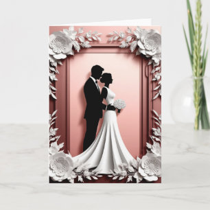 Romantic Wedding Couple In Floral Silhouette Frame Card