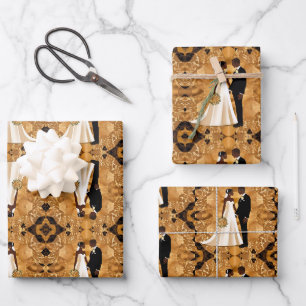 Romantic wedding couple in love wrapping paper sheet