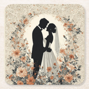 Romantic Wedding Couple Square Paper Coaster