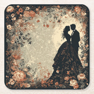 Romantic Wedding Couple Square Paper Coaster
