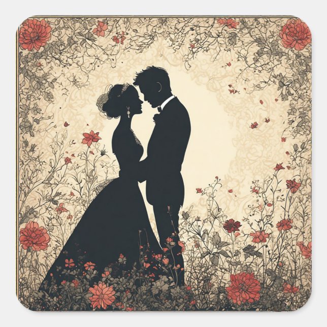Romantic Wedding Couple Square Sticker (Front)