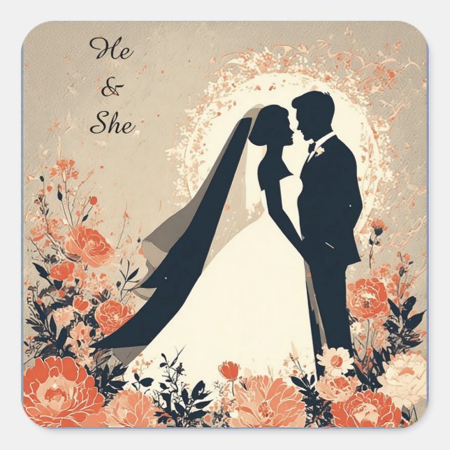 Romantic Wedding Couple Square Sticker (Front)