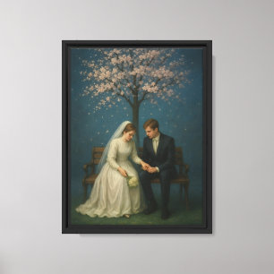 Romantic Wedding Couple Under Cherry Blossom Tree Canvas Print