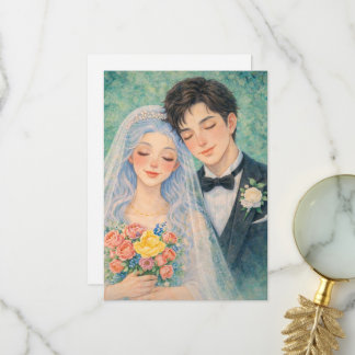 Romantic Wedding Couple Watercolor Illustration Thank You Card