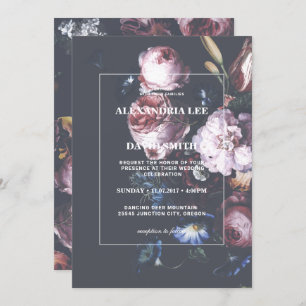 Romantic Wedding Dark Black Moody Pink Florals Invitation