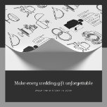 Romantic Wedding Day Icon Wrapping Paper<br><div class="desc">Make every wedding, engagement, or anniversary gift even more special with this beautifully romantic wrapping paper. The elegant black-and-white design features a collection of charming, hand-drawn wedding icons—from the wedding car to the rings and wedding cake—all telling a beautiful love story. This unique and sophisticated gift wrap is the perfect...</div>