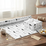 Romantic Wedding Day Icon Wrapping Paper<br><div class="desc">Make every wedding, engagement, or anniversary gift even more special with this beautifully romantic wrapping paper. The elegant black-and-white design features a collection of charming, hand-drawn wedding icons—from the wedding car to the rings and wedding cake—all telling a beautiful love story. This unique and sophisticated gift wrap is the perfect...</div>