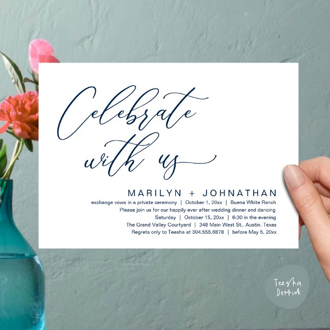 Romantic Wedding Dinner Party, Celebrate with us Invitation (Celebrate with us, Romantic Wedding Dinner Brunch Party Invites Card PDF Modern Classy Navy Blue)