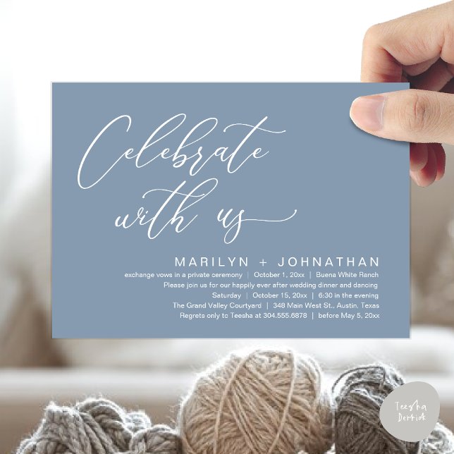 Romantic Wedding Dinner Party, Celebrate with us Invitation (Celebrate with us, Romantic Wedding Dinner Brunch Party Invites Card PDF Modern Classy Dusty Blue)