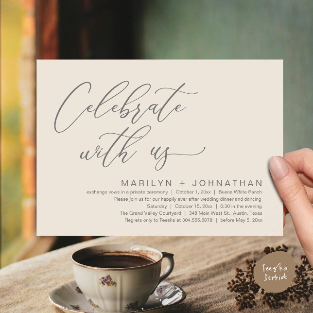 Romantic Wedding Dinner Party, Celebrate with us Invitation (Celebrate with us, Romantic Wedding Dinner Brunch Party Invites Card PDF Modern Classy Cream Grey)