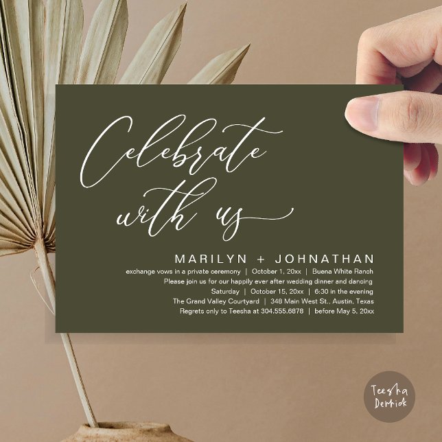 Romantic Wedding Dinner Party, Celebrate with us Invitation (Celebrate with us, Romantic Wedding Dinner Brunch Party Invites Card PDF Modern Classy Olive Green)