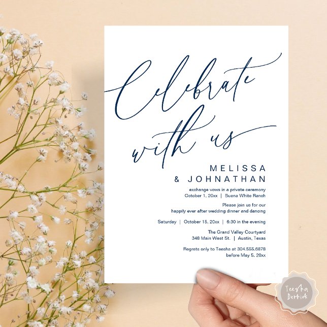 Romantic Wedding Dinner Party, Celebrate with us Invitation (Romantic Wedding Dinner Party, Celebrate with us Lunch Brunch Modern Invites Card  PDF Navy Blue)