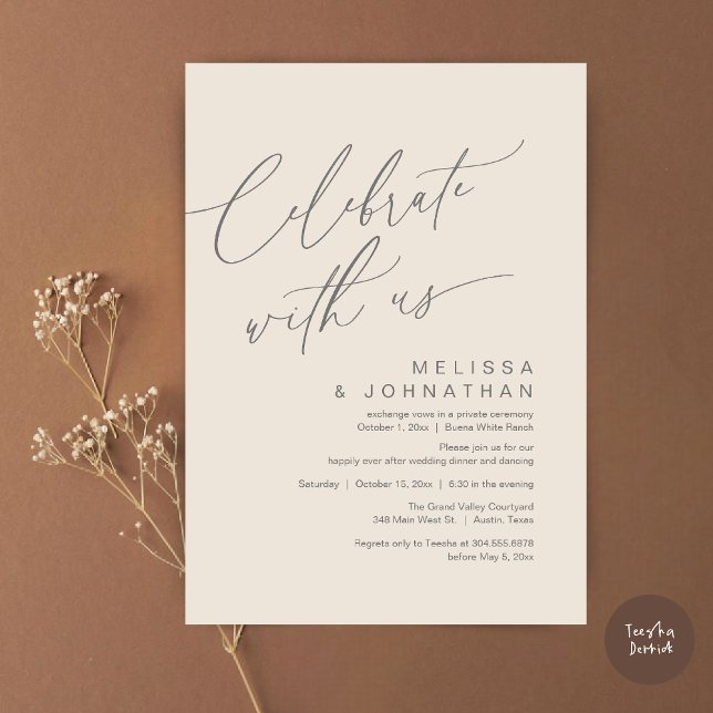 Romantic Wedding Dinner Party, Celebrate with us Invitation (Romantic Wedding Dinner Party, Celebrate with us Lunch Brunch Modern Invites Card  PDF Cream Grey)